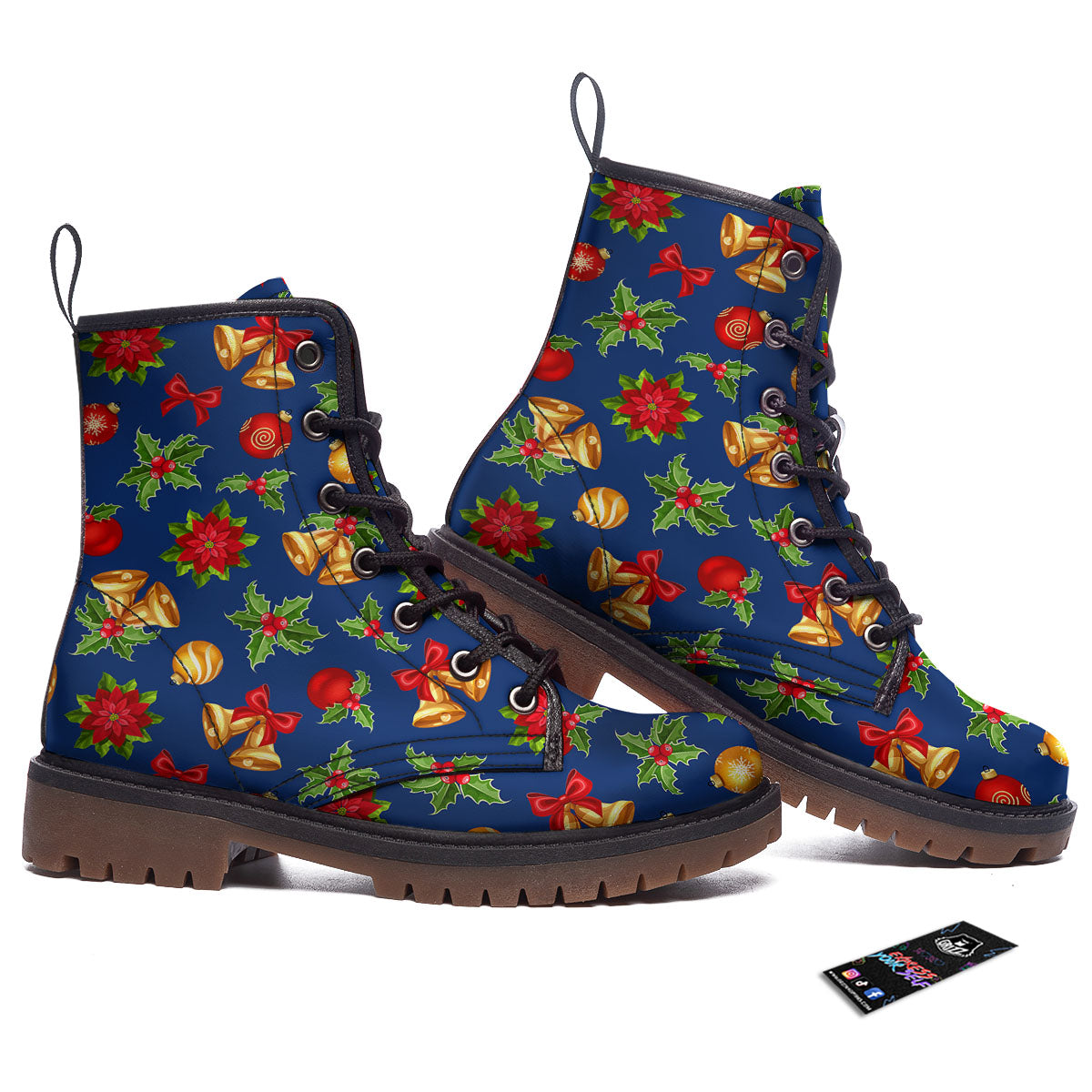 Poinsettia Merry Christmas Print Pattern Work Boots-grizzshop