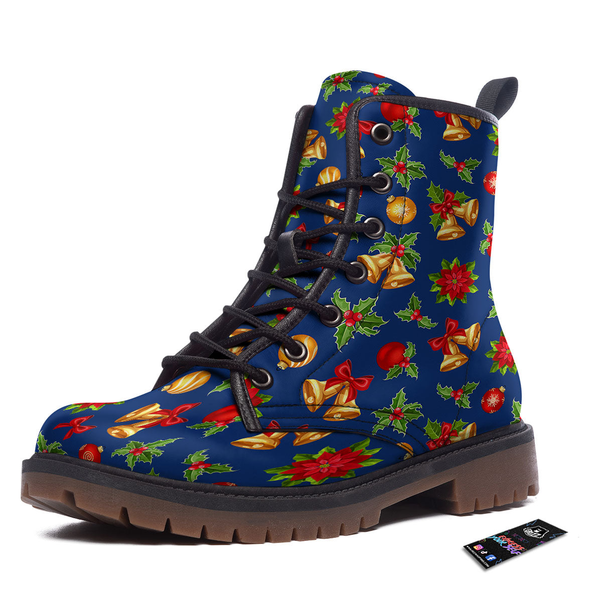 Poinsettia Merry Christmas Print Pattern Work Boots-grizzshop