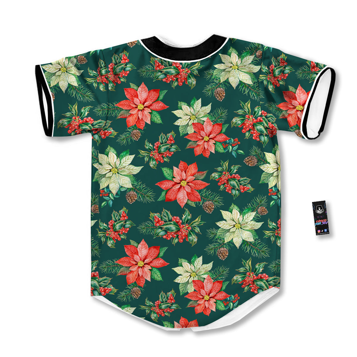 Poinsettia Watercolor Print Pattern Baseball Jersey-grizzshop