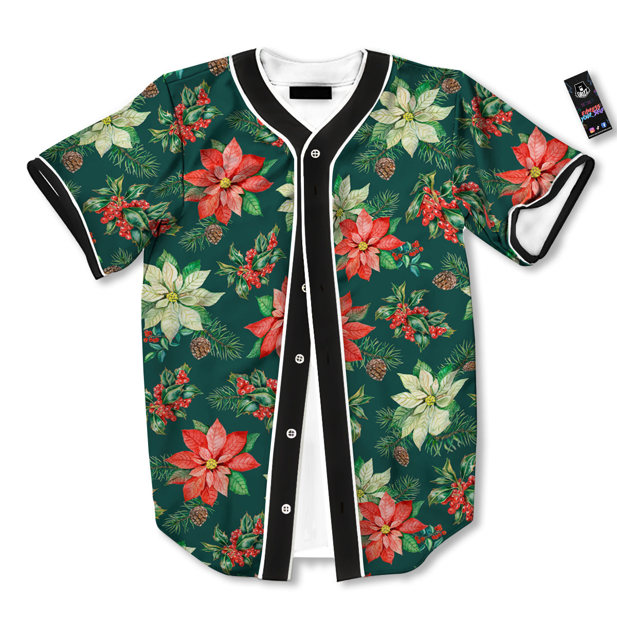 Poinsettia Watercolor Print Pattern Baseball Jersey-grizzshop