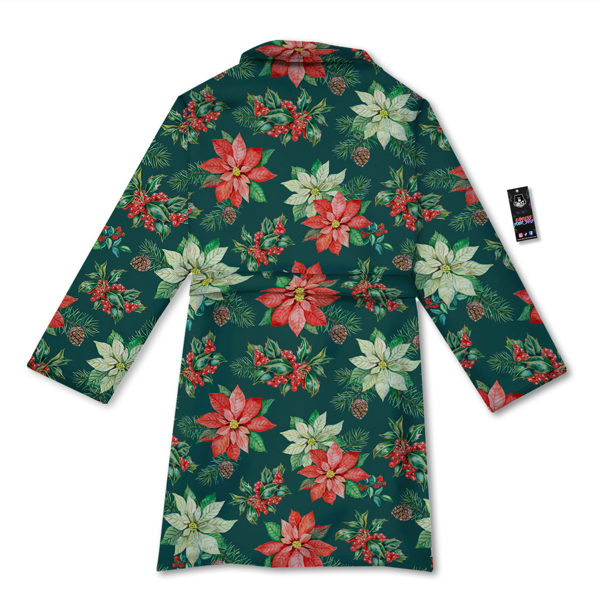 Poinsettia Watercolor Print Pattern Bathrobe-grizzshop