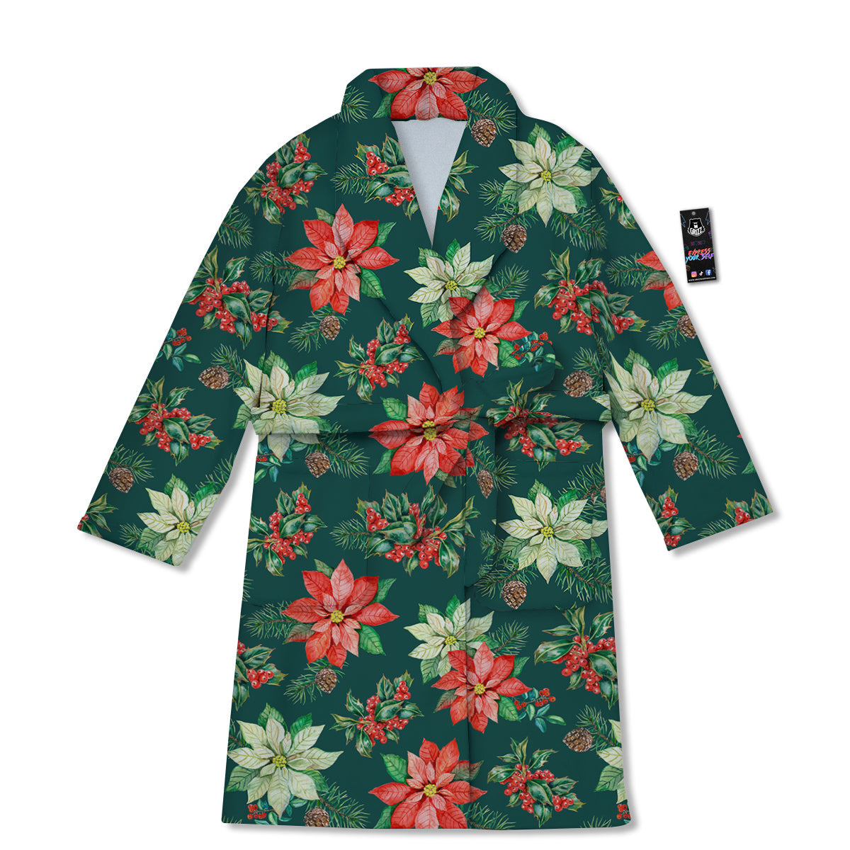 Poinsettia Watercolor Print Pattern Bathrobe-grizzshop