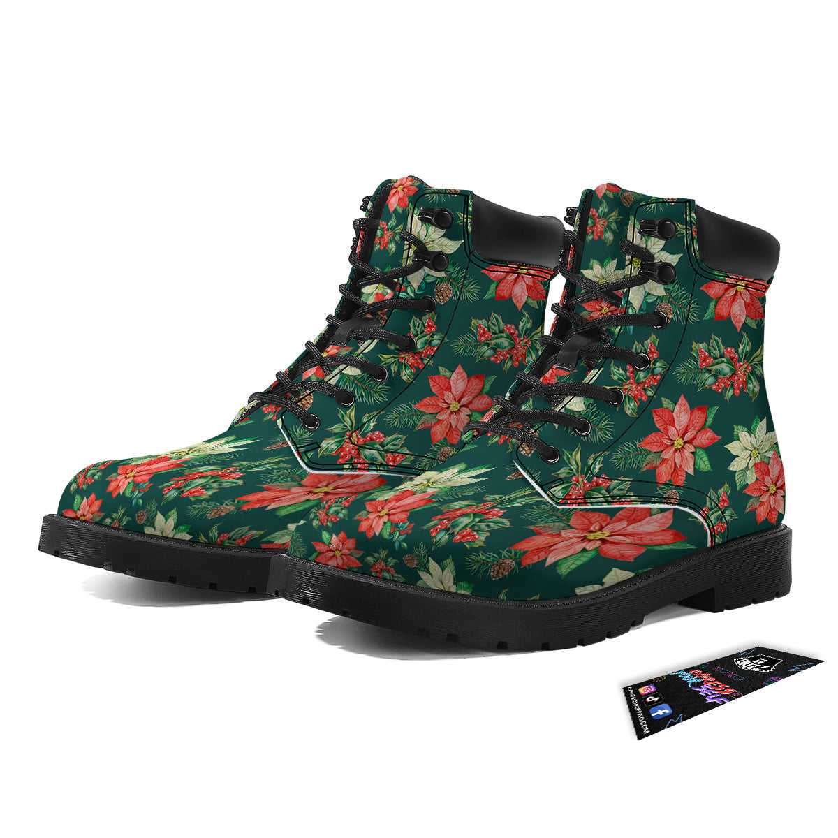 Poinsettia Watercolor Print Pattern Boots-grizzshop