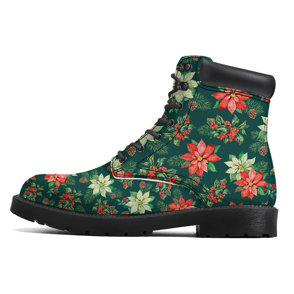 Poinsettia Watercolor Print Pattern Boots-grizzshop