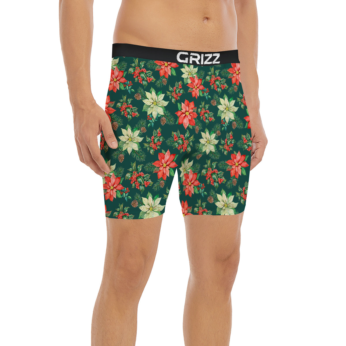 Poinsettia Watercolor Print Pattern Boxer Briefs-grizzshop