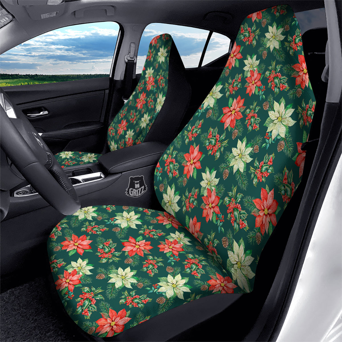 Poinsettia Watercolor Print Pattern Car Seat Covers-grizzshop