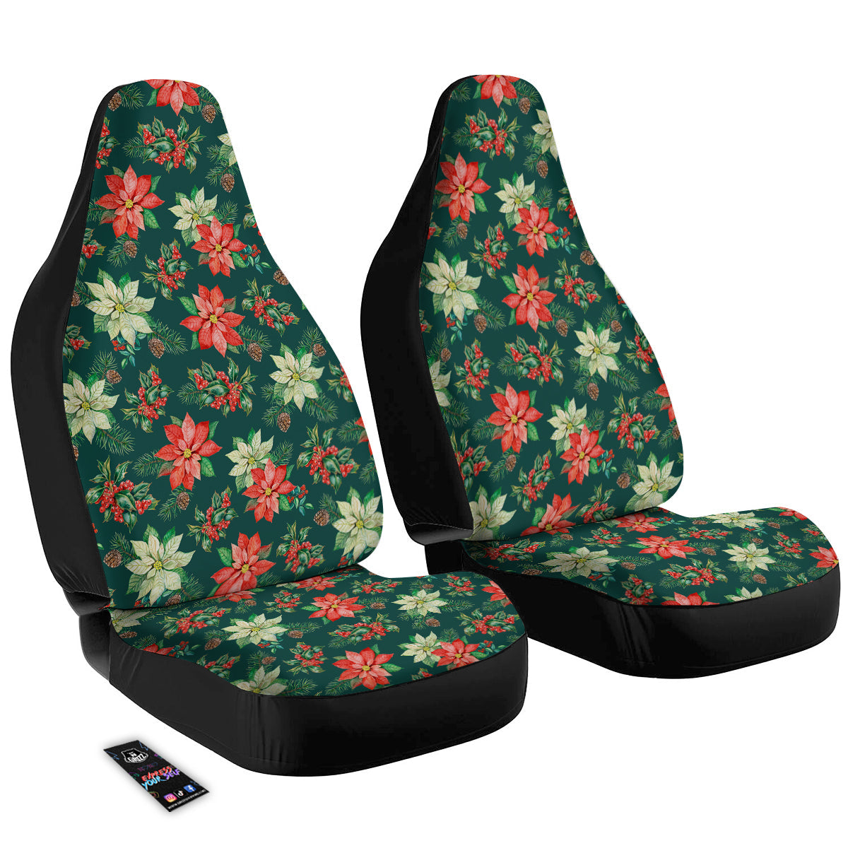 Poinsettia Watercolor Print Pattern Car Seat Covers-grizzshop