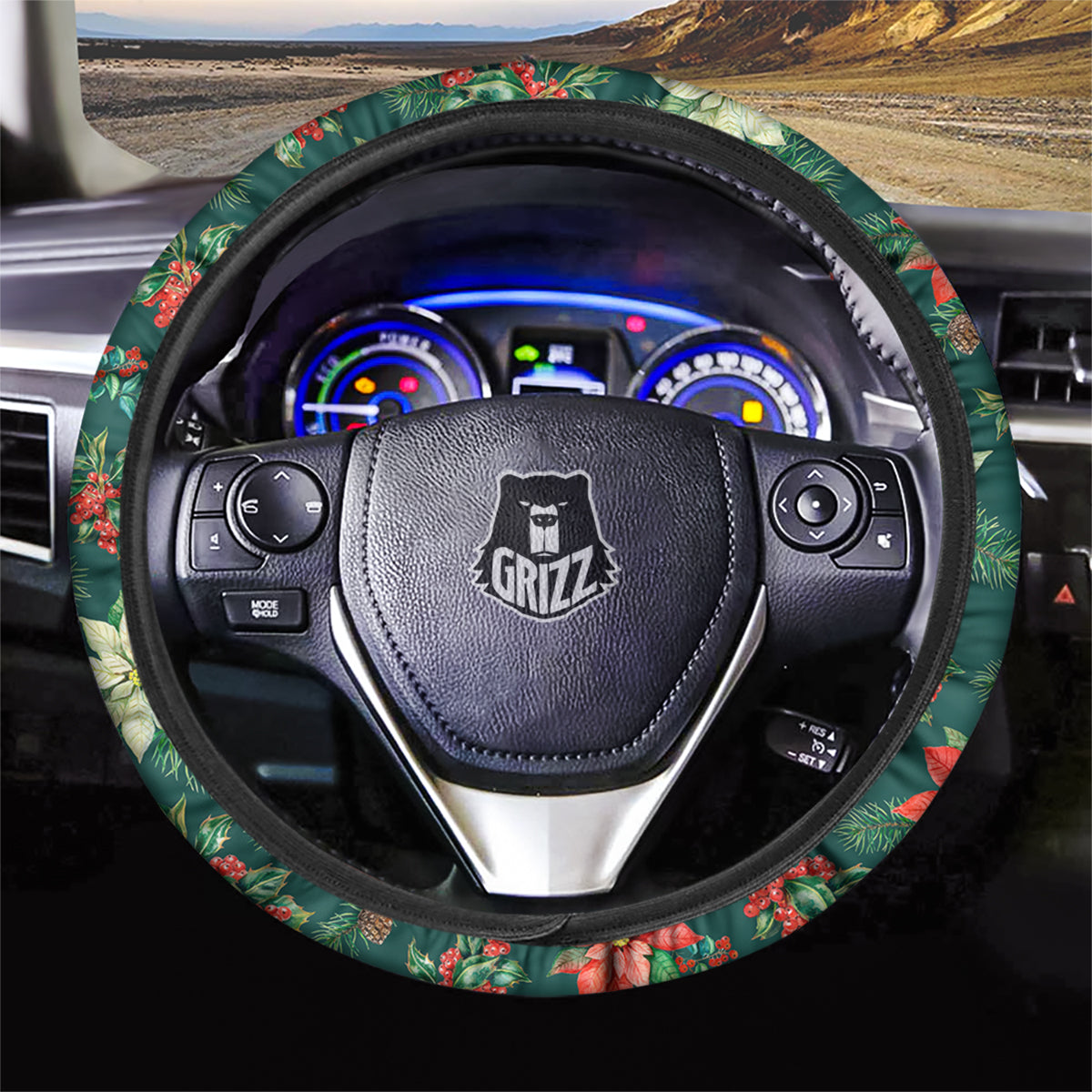 Poinsettia Watercolor Print Pattern Car Steering Wheel Cover-grizzshop