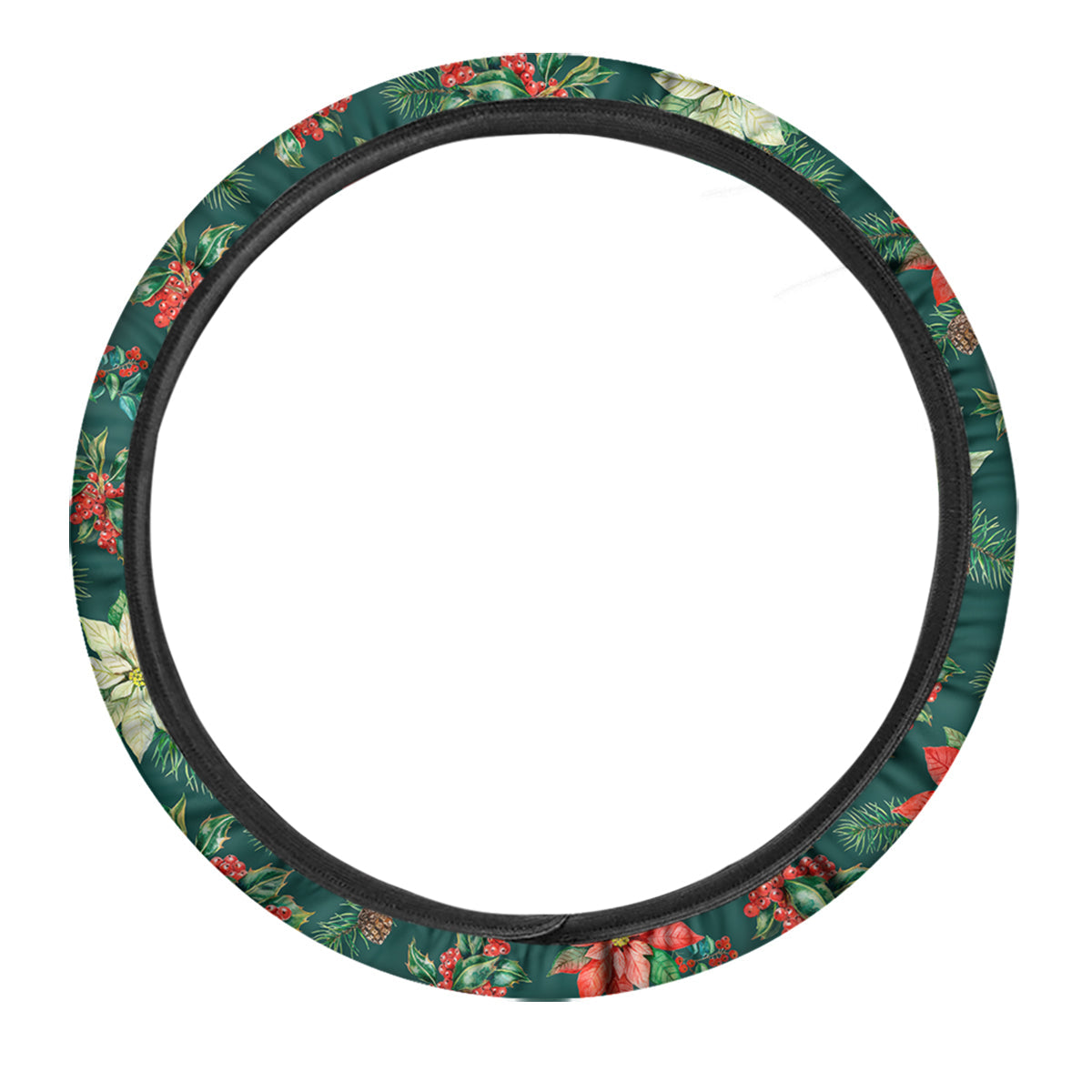 Poinsettia Watercolor Print Pattern Car Steering Wheel Cover-grizzshop