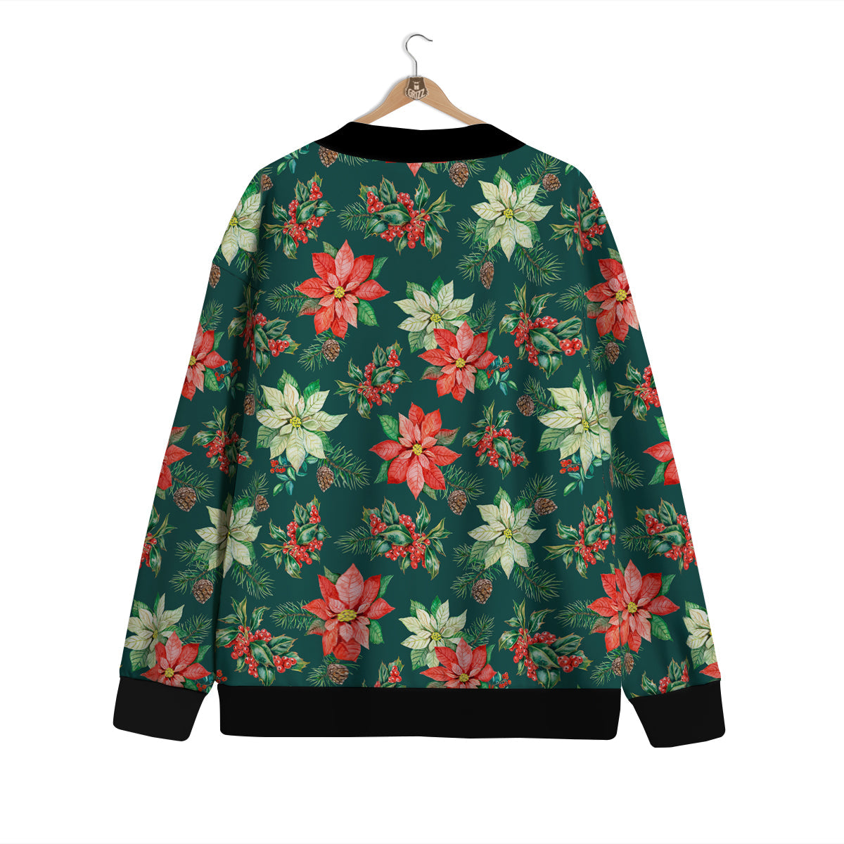 Poinsettia Watercolor Print Pattern Cardigan-grizzshop
