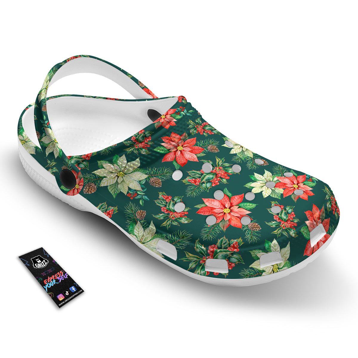 Poinsettia Watercolor Print Pattern Clog-grizzshop