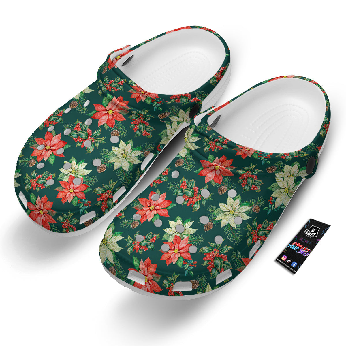 Poinsettia Watercolor Print Pattern Clog-grizzshop