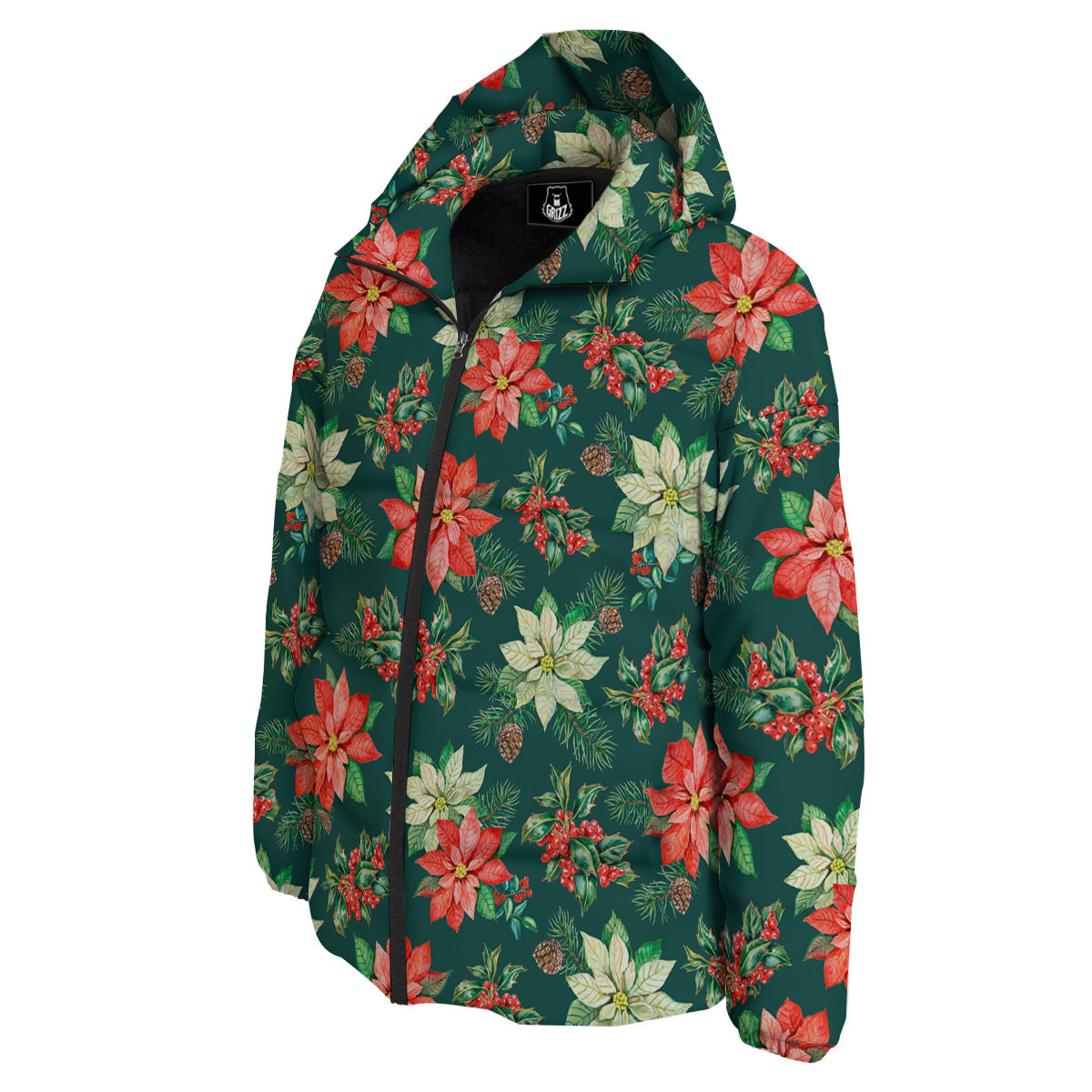 Poinsettia Watercolor Print Pattern Down Jacket-grizzshop