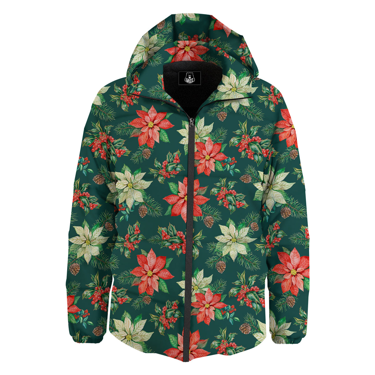 Poinsettia Watercolor Print Pattern Down Jacket-grizzshop