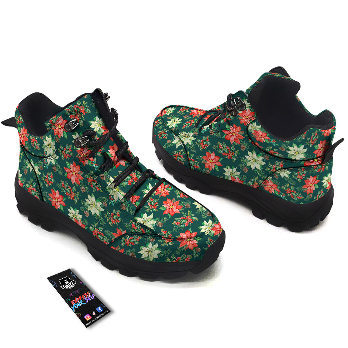 Poinsettia Watercolor Print Pattern Hiking Shoes-grizzshop