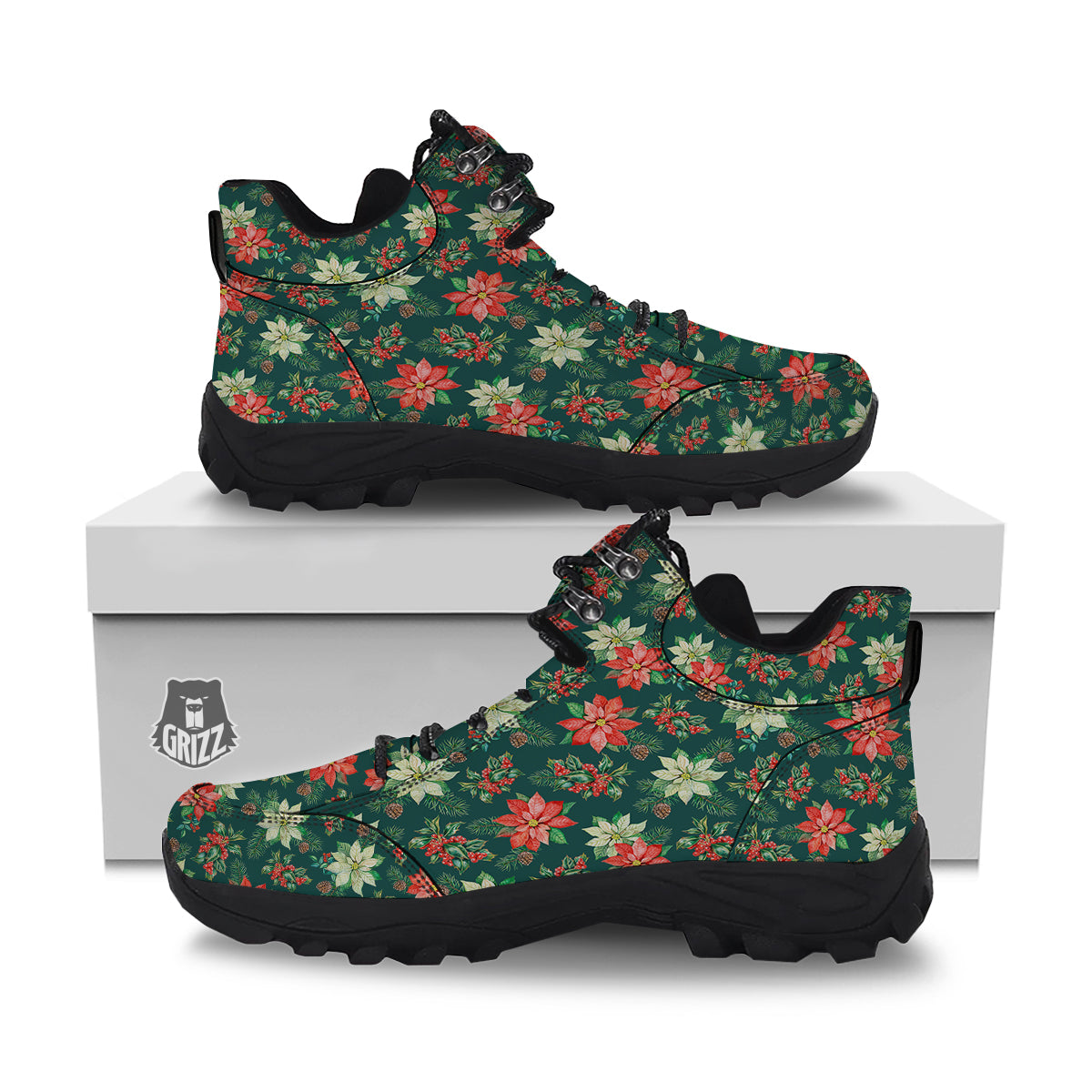 Poinsettia Watercolor Print Pattern Hiking Shoes-grizzshop