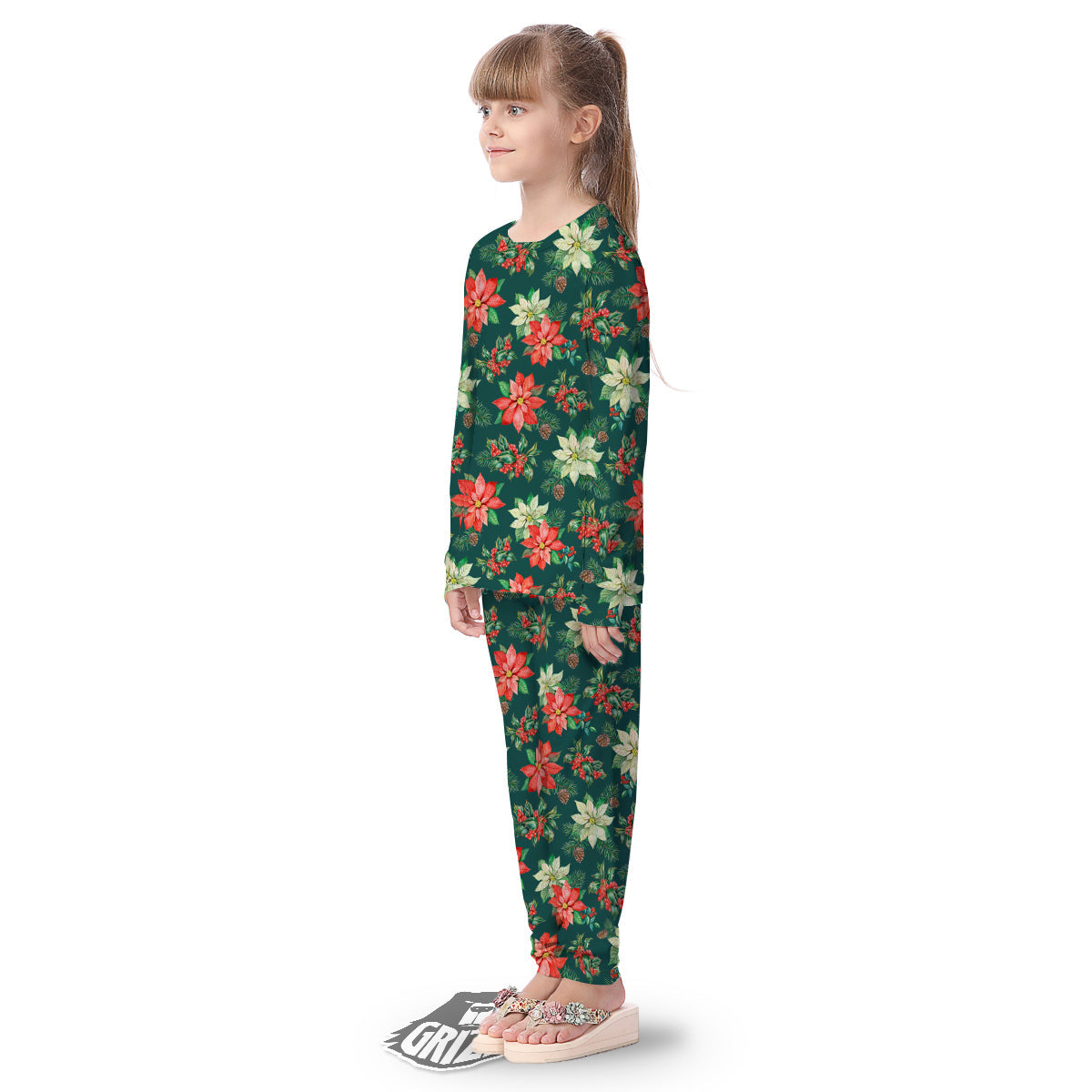Poinsettia Watercolor Print Pattern Kid's Pajamas-grizzshop