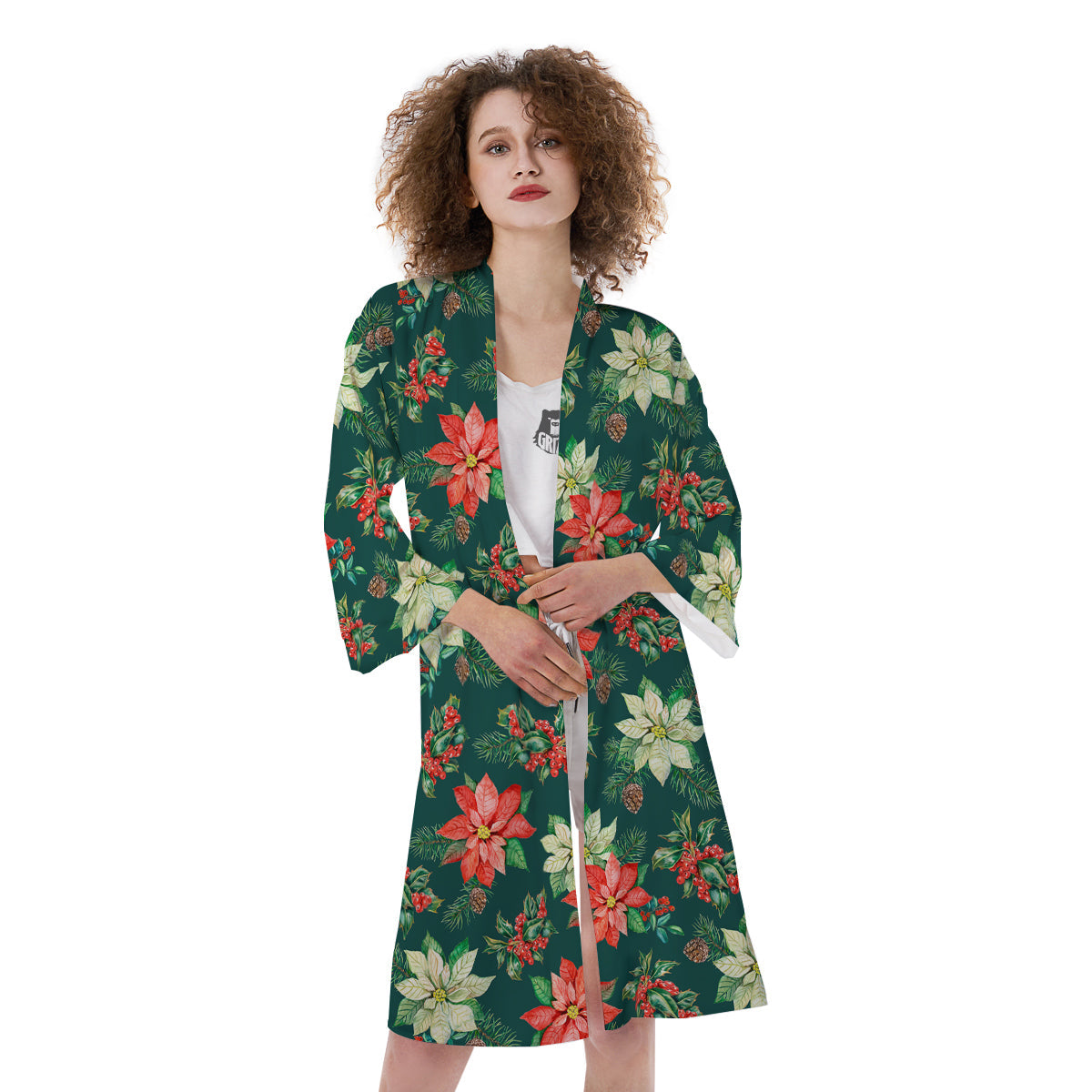 Poinsettia Watercolor Print Pattern Kimono-grizzshop