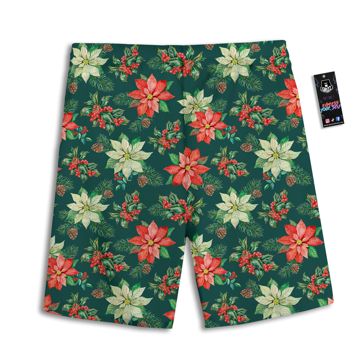 Poinsettia Watercolor Print Pattern Men's Athletic Shorts