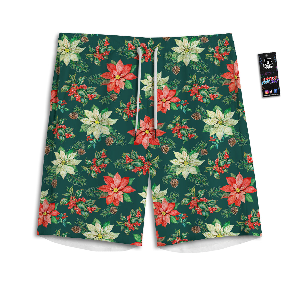 Poinsettia Watercolor Print Pattern Men's Athletic Shorts