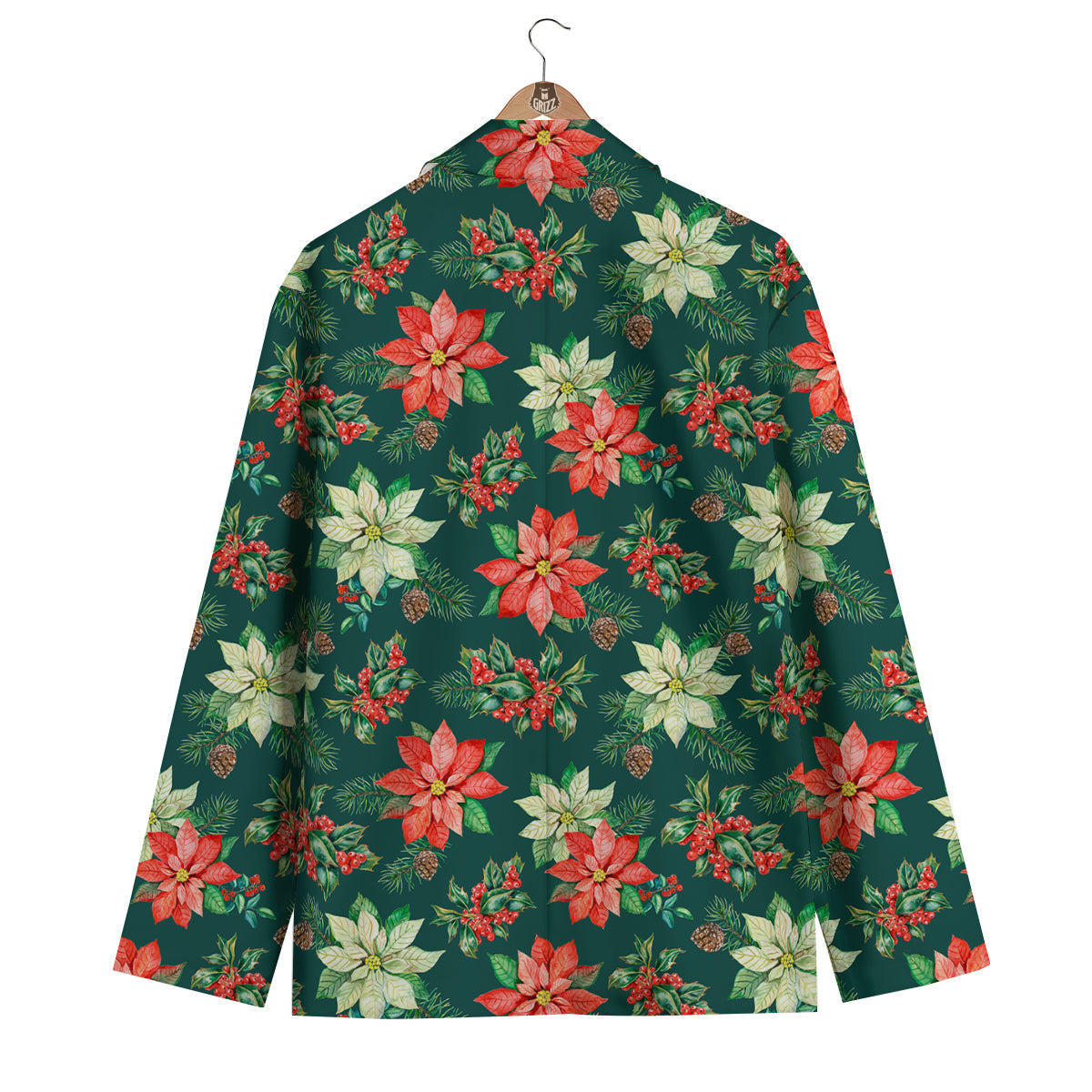 Poinsettia Watercolor Print Pattern Men's Blazer-grizzshop