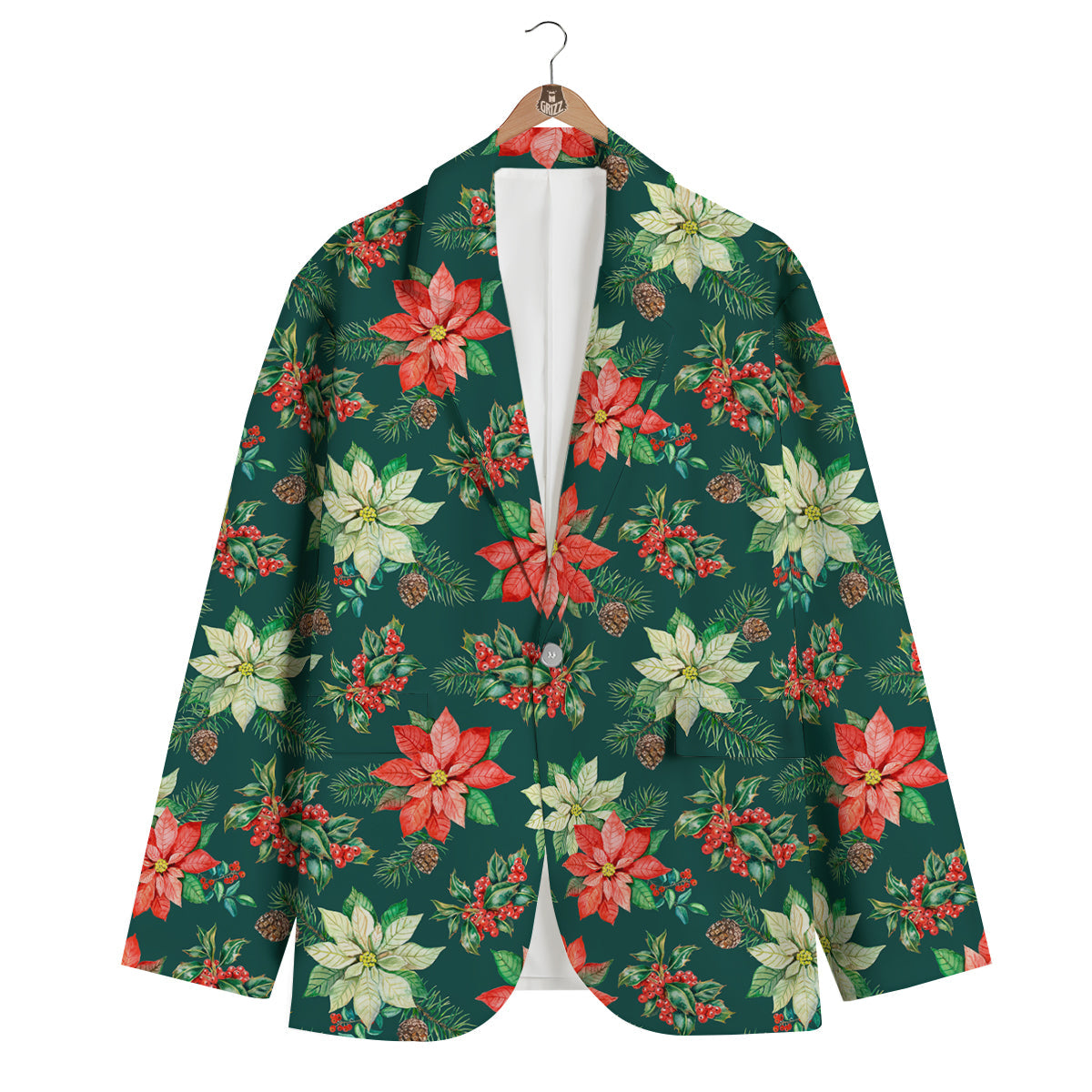 Poinsettia Watercolor Print Pattern Men's Blazer-grizzshop