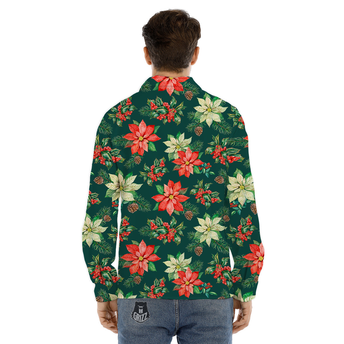 Poinsettia Watercolor Print Pattern Men's Dress Shirts-grizzshop