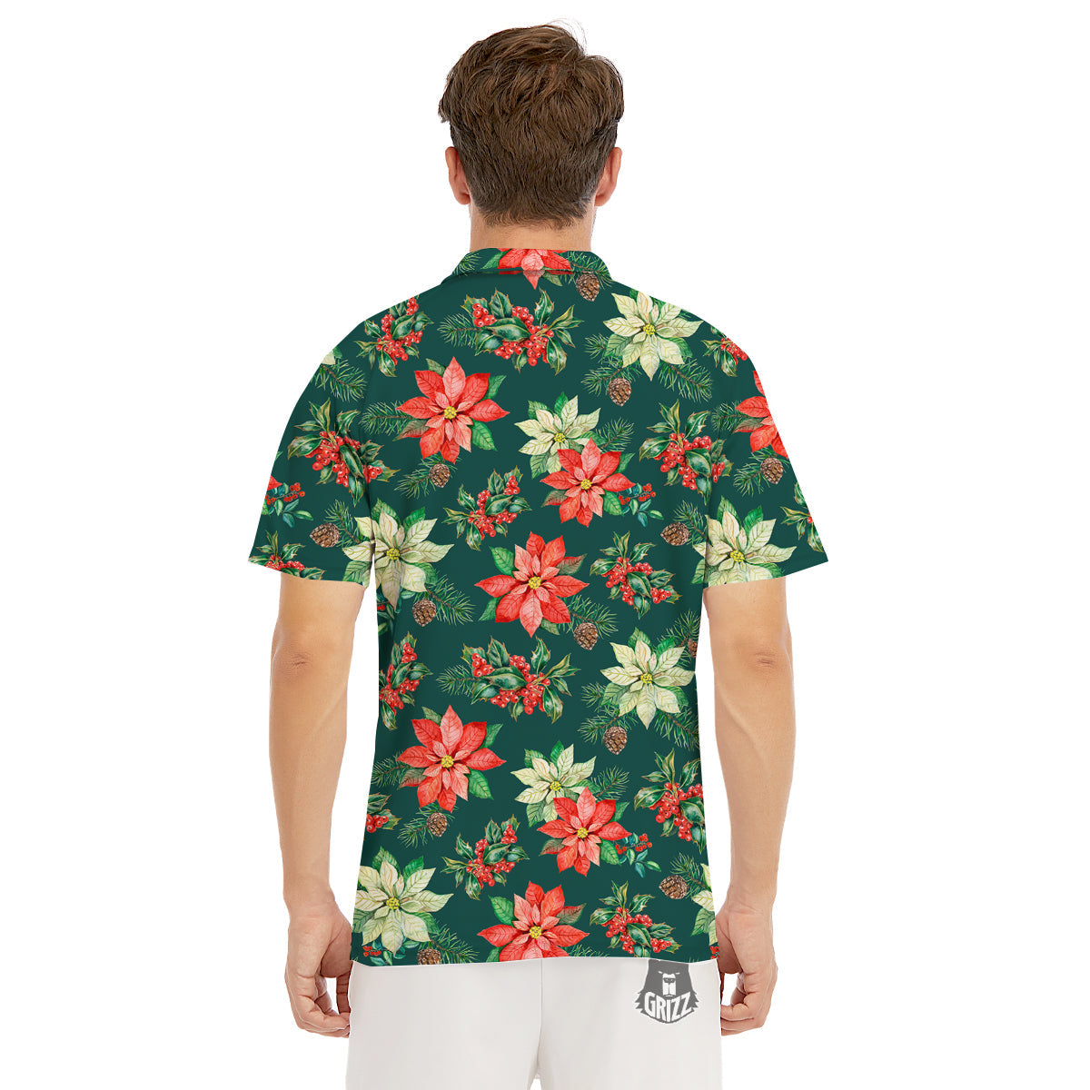 Poinsettia Watercolor Print Pattern Men's Golf Shirts-grizzshop