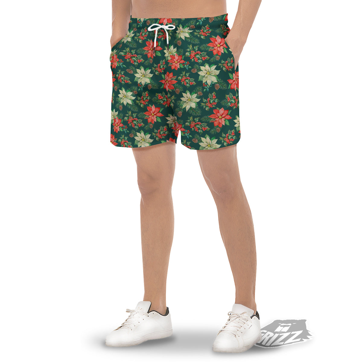 Poinsettia Watercolor Print Pattern Men's Gym Shorts-grizzshop