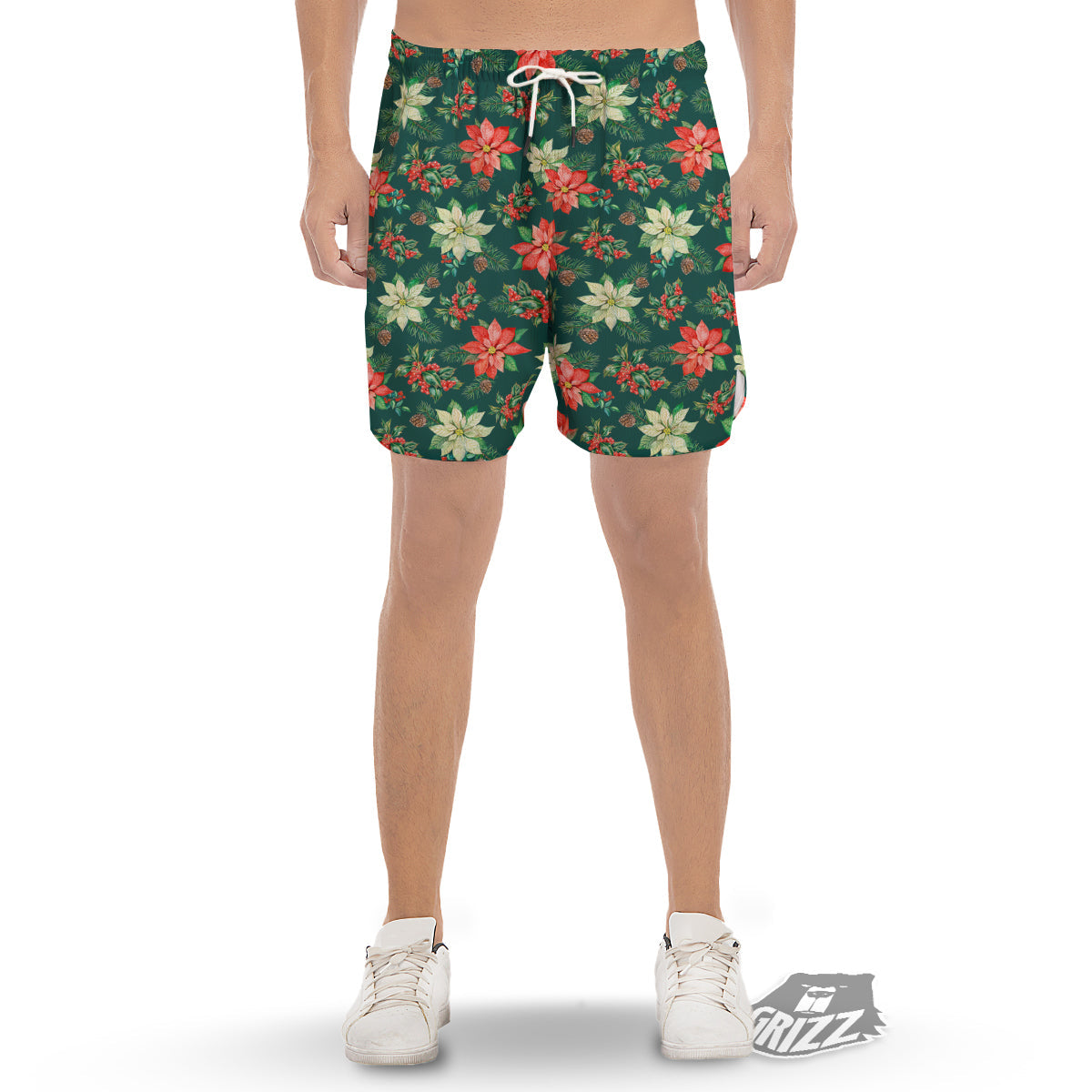 Poinsettia Watercolor Print Pattern Men's Gym Shorts-grizzshop