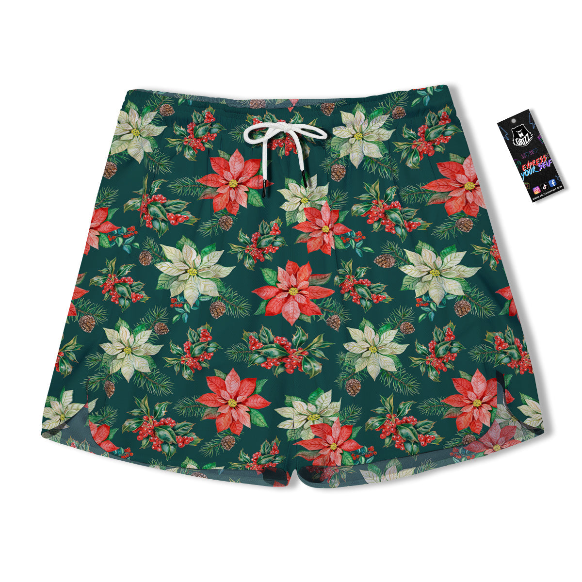 Poinsettia Watercolor Print Pattern Men's Running Shorts-grizzshop