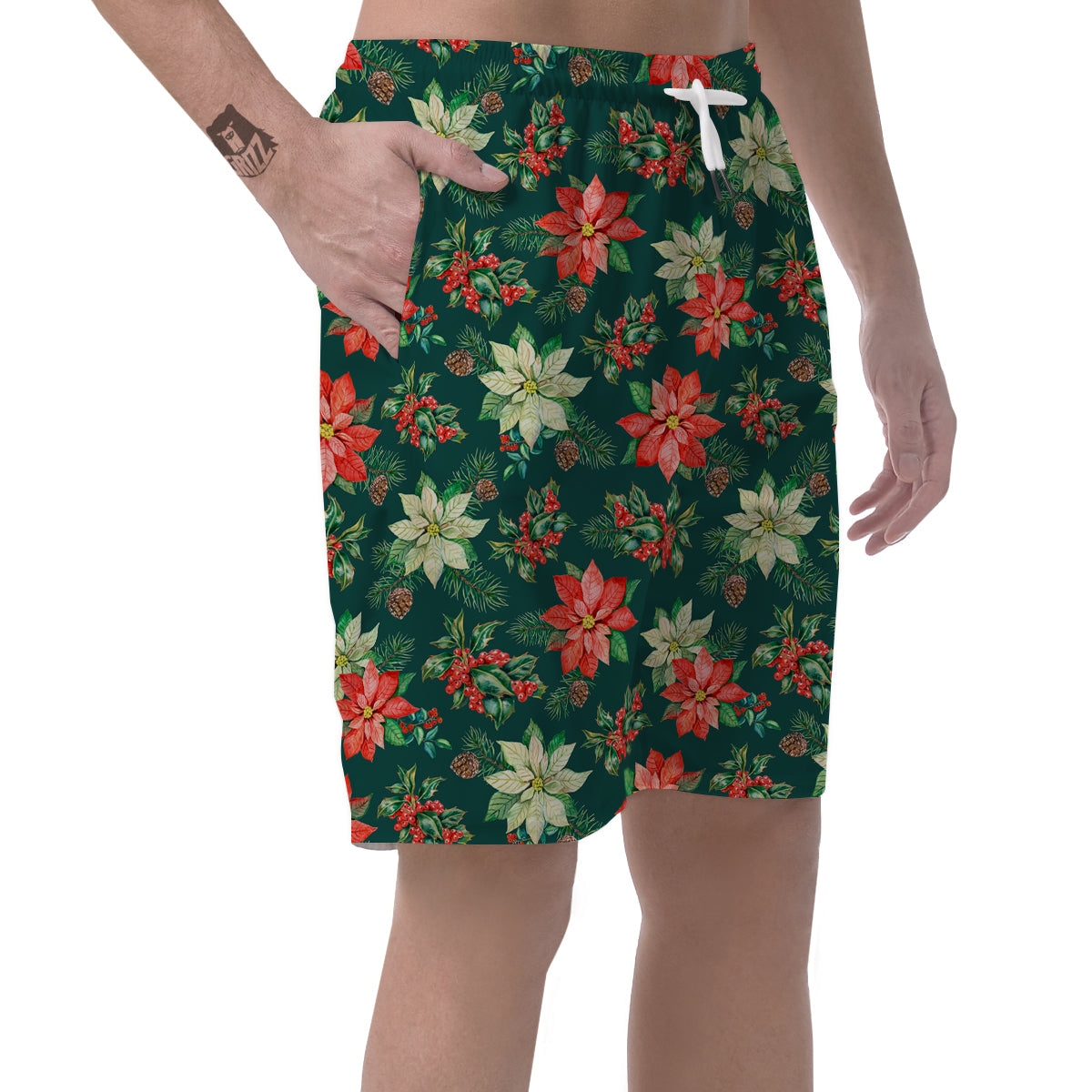 Poinsettia Watercolor Print Pattern Men's Shorts-grizzshop