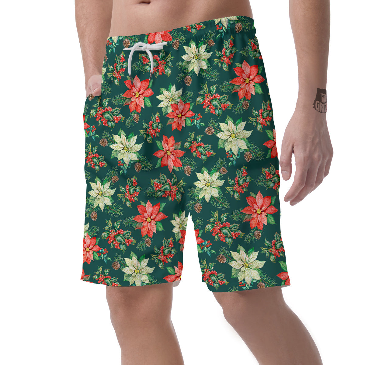 Poinsettia Watercolor Print Pattern Men's Shorts-grizzshop