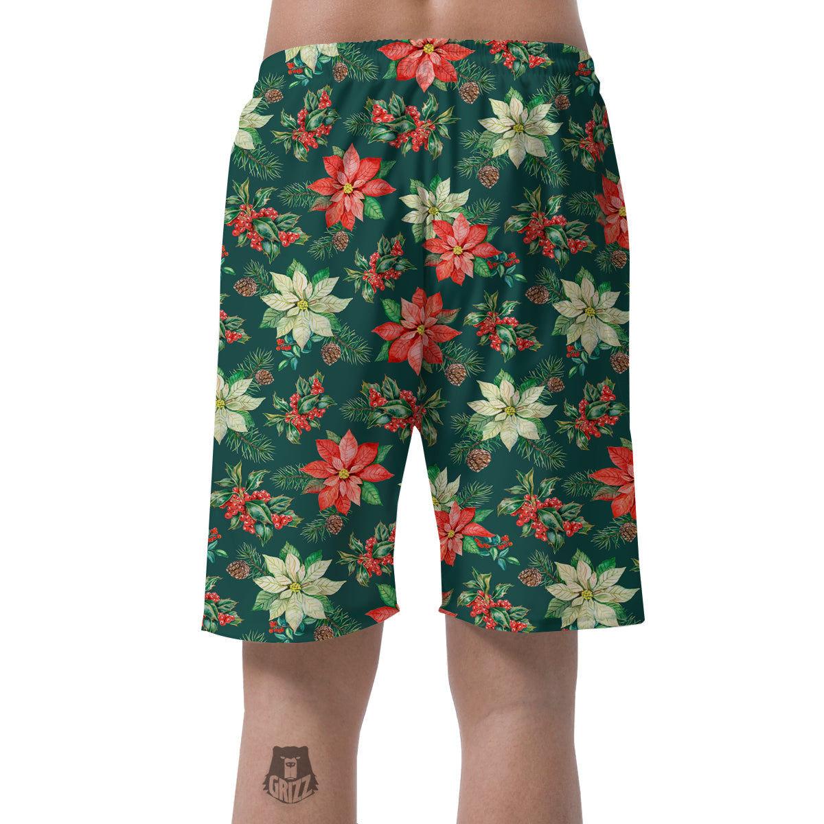 Poinsettia Watercolor Print Pattern Men's Shorts-grizzshop
