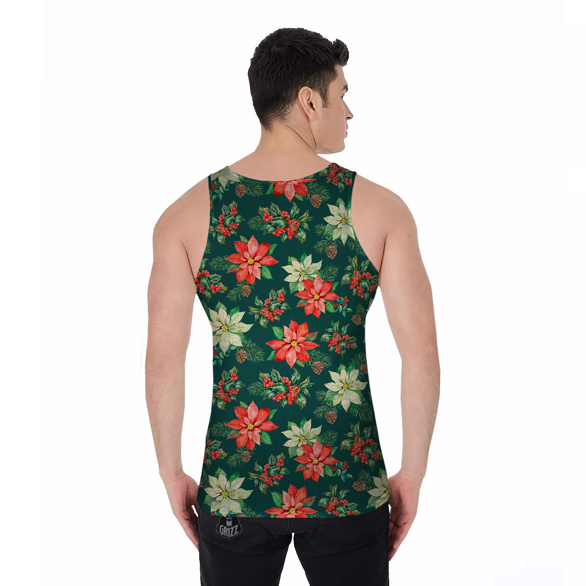 Poinsettia Watercolor Print Pattern Men's Tank Top-grizzshop
