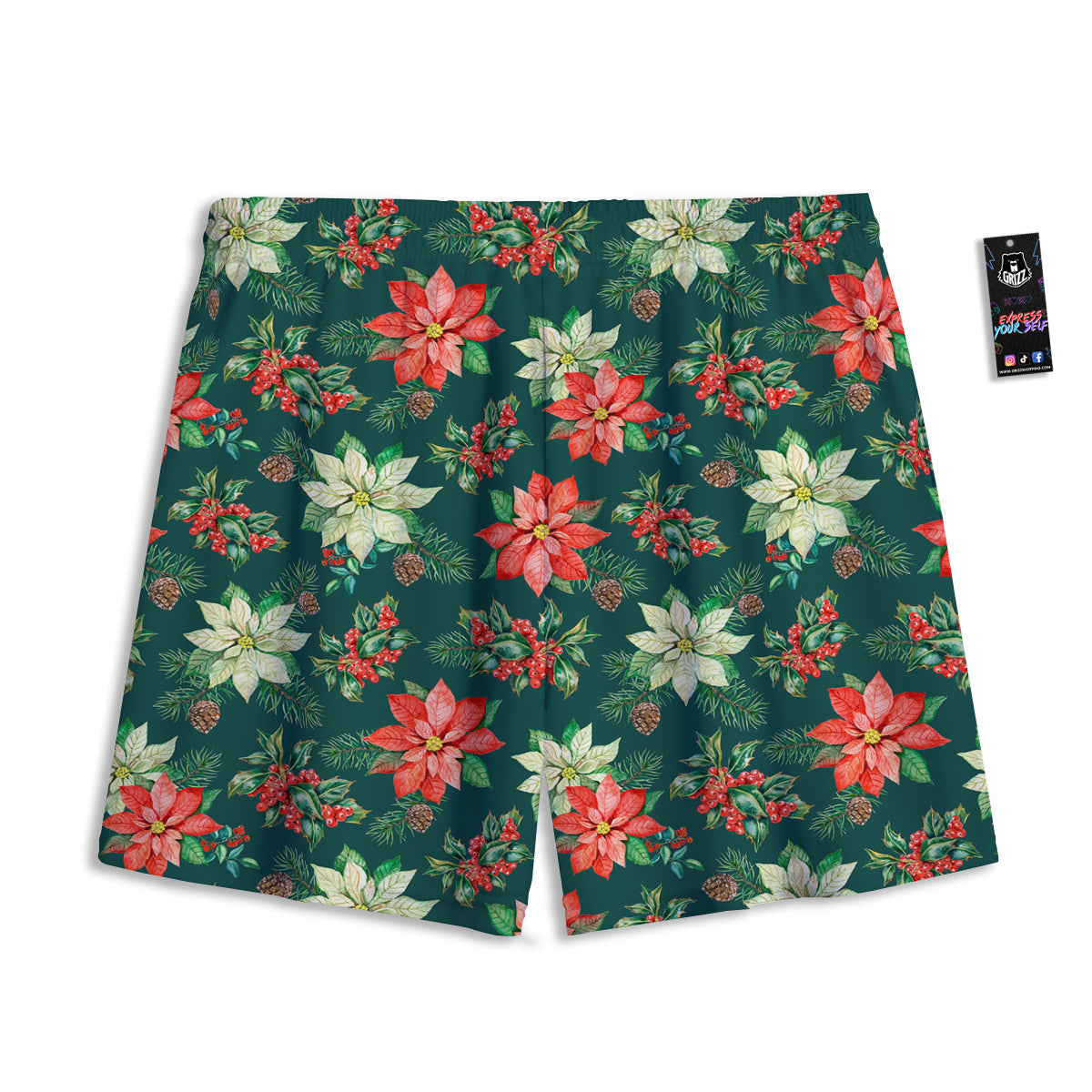 Poinsettia Watercolor Print Pattern Mesh Shorts