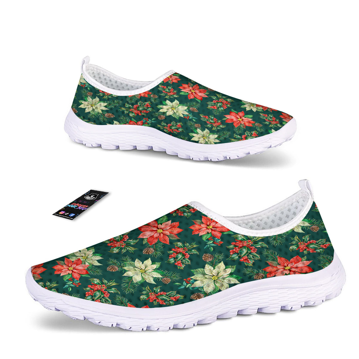 Poinsettia Watercolor Print Pattern Nurse Shoes-grizzshop