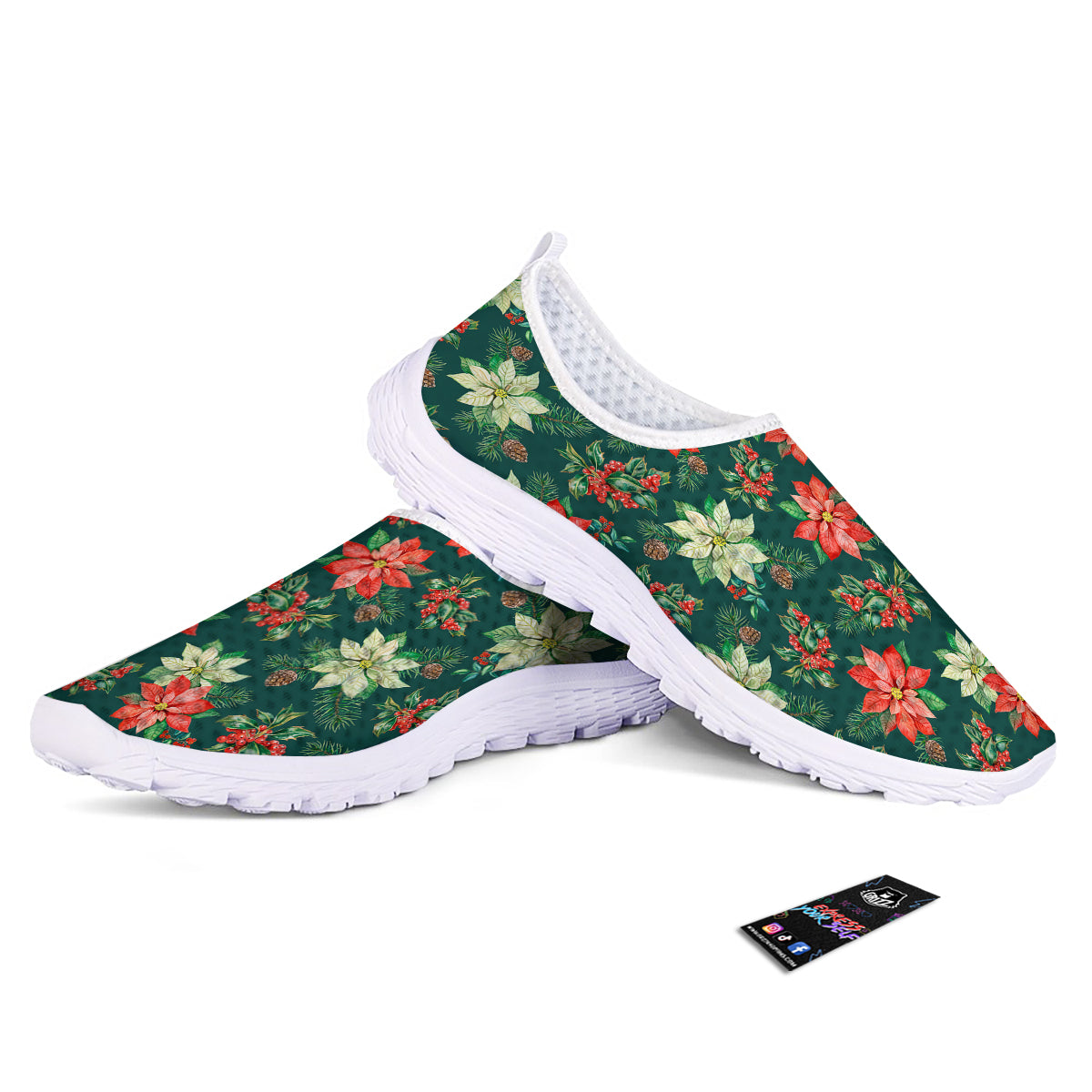 Poinsettia Watercolor Print Pattern Nurse Shoes-grizzshop