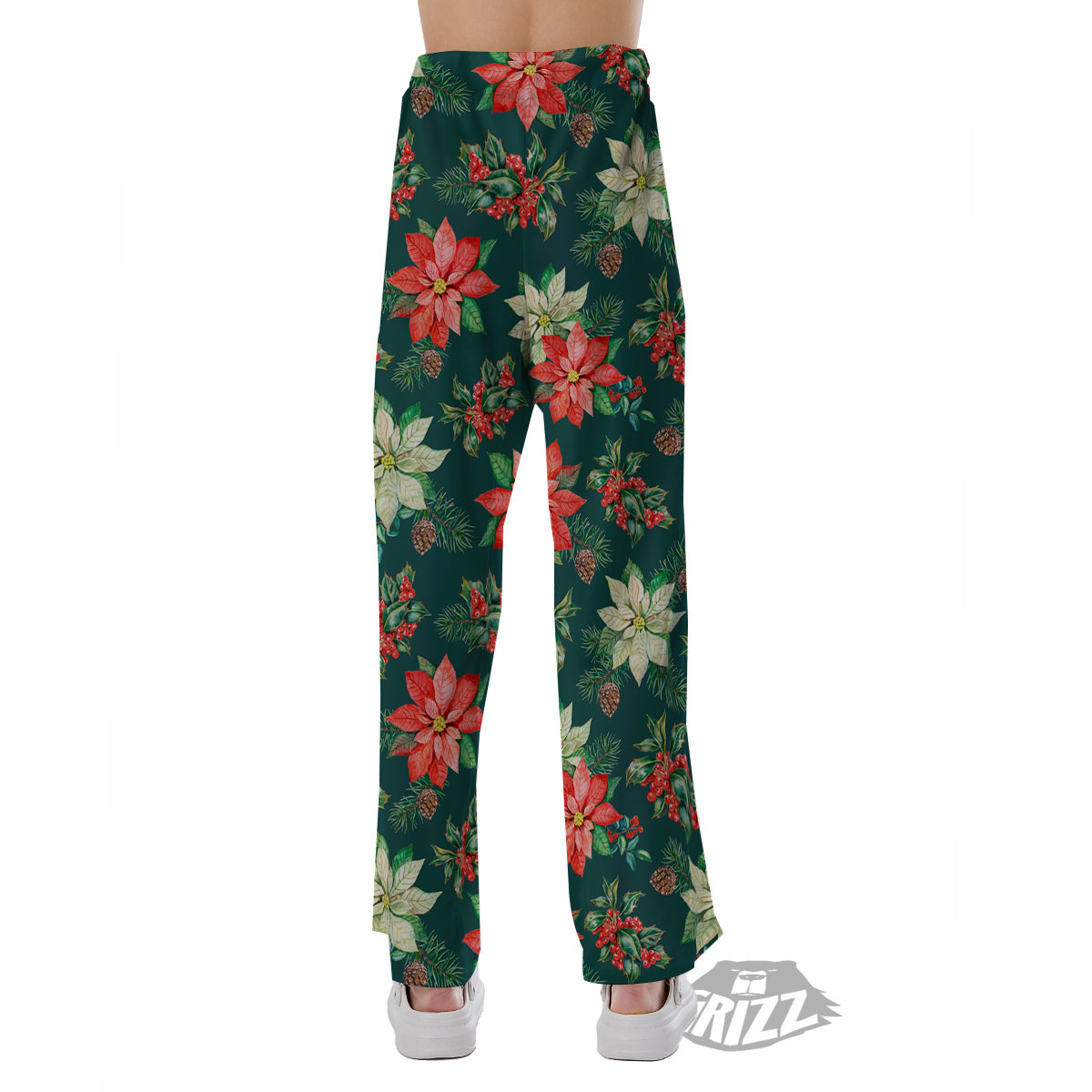 Poinsettia Watercolor Print Pattern Pajama Pants-grizzshop