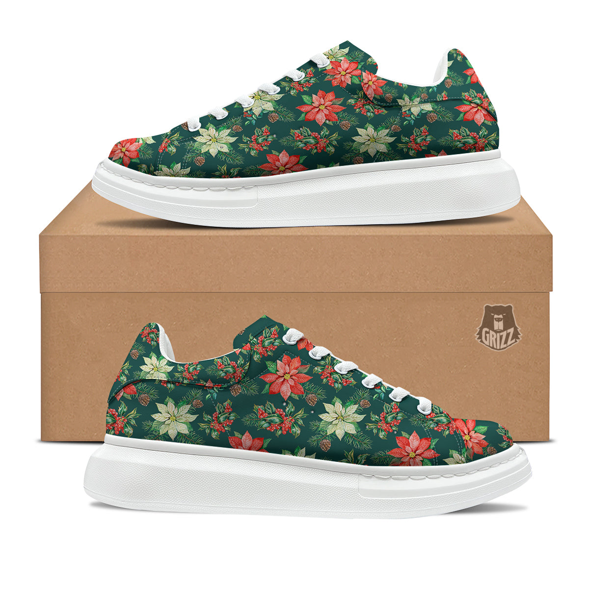 Poinsettia Watercolor Print Pattern Platform Shoes-grizzshop