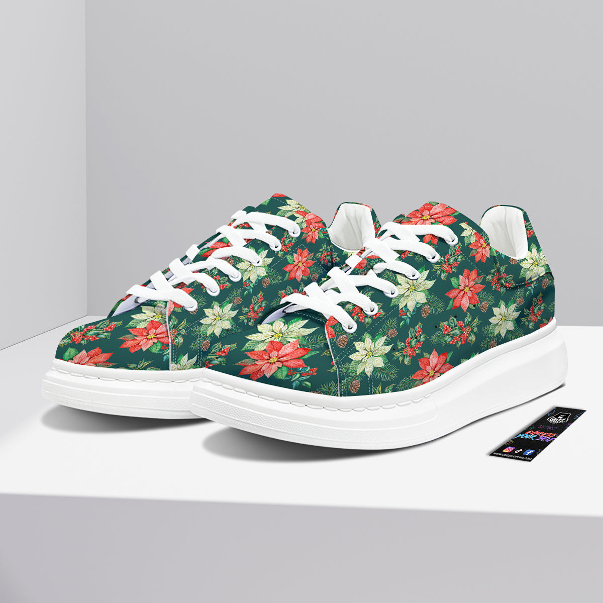 Poinsettia Watercolor Print Pattern Platform Shoes-grizzshop