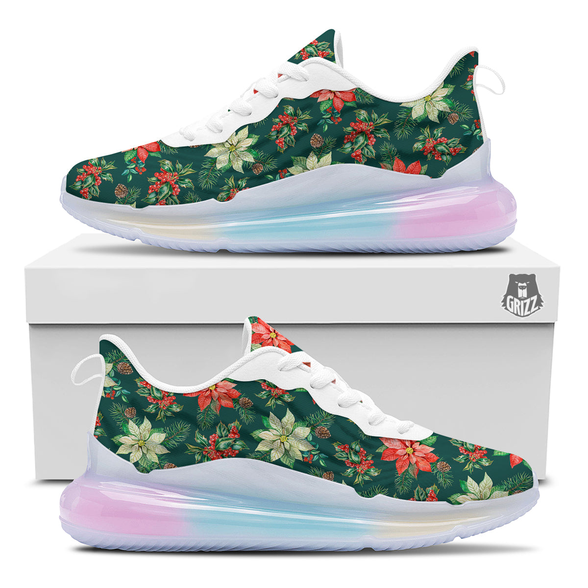 Poinsettia Watercolor Print Pattern Running Sneakers-grizzshop