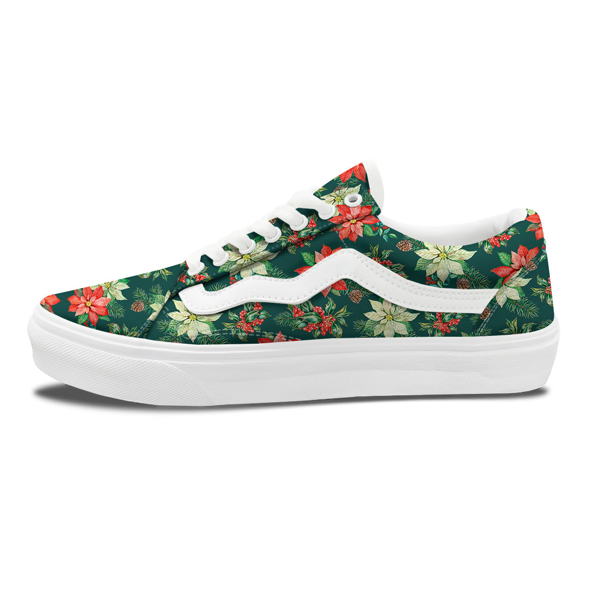 Poinsettia Watercolor Print Pattern Skate Shoes-grizzshop
