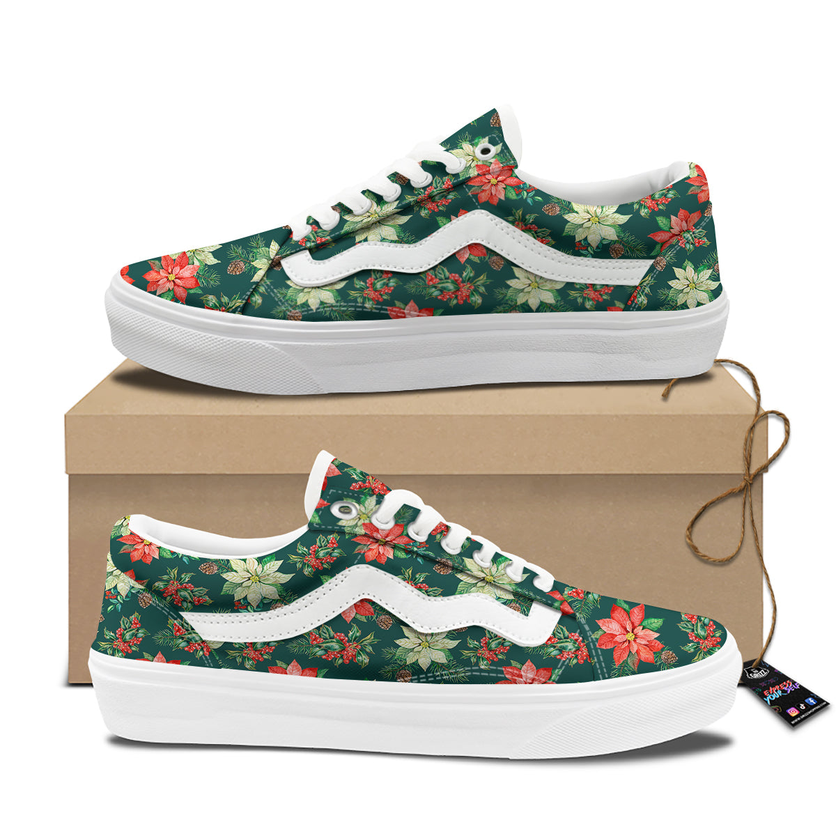 Poinsettia Watercolor Print Pattern Skate Shoes-grizzshop