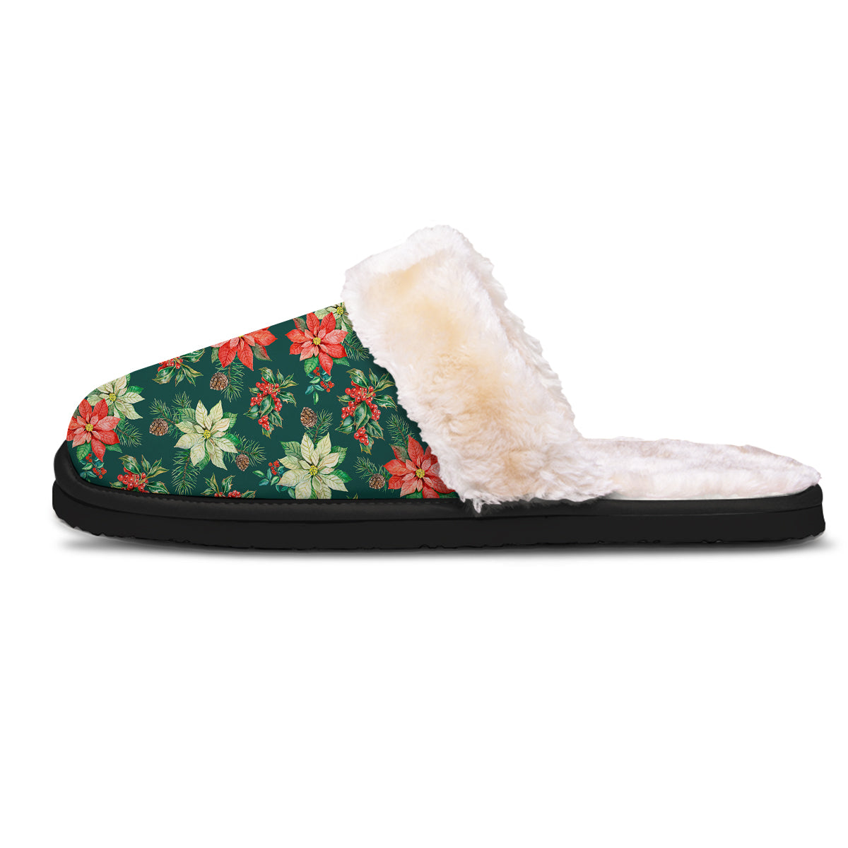 Poinsettia Watercolor Print Pattern Slippers-grizzshop