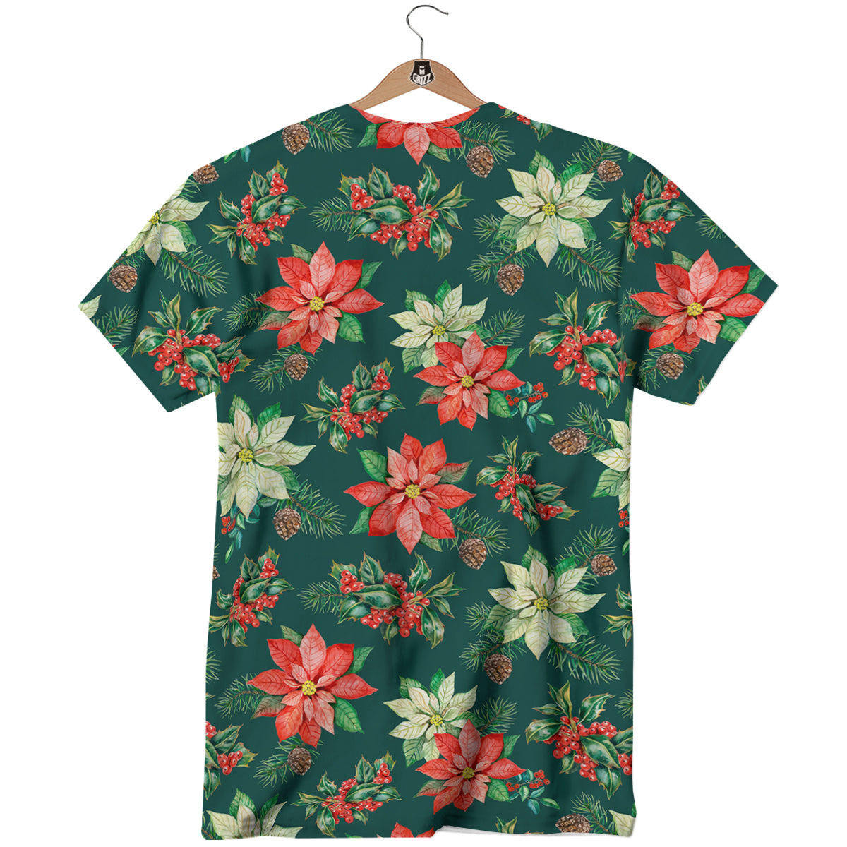 Poinsettia Watercolor Print Pattern T-Shirt-grizzshop