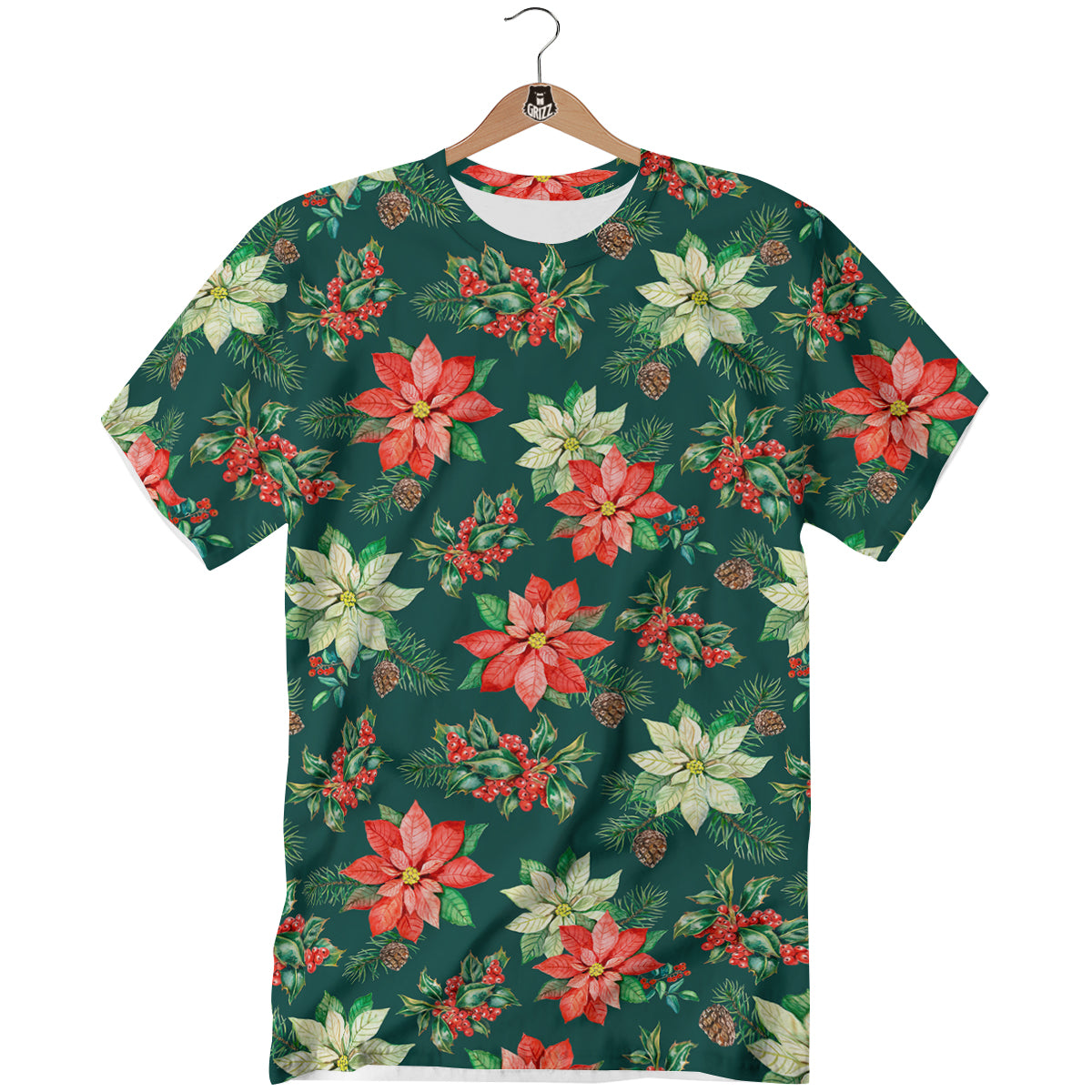 Poinsettia Watercolor Print Pattern T-Shirt-grizzshop