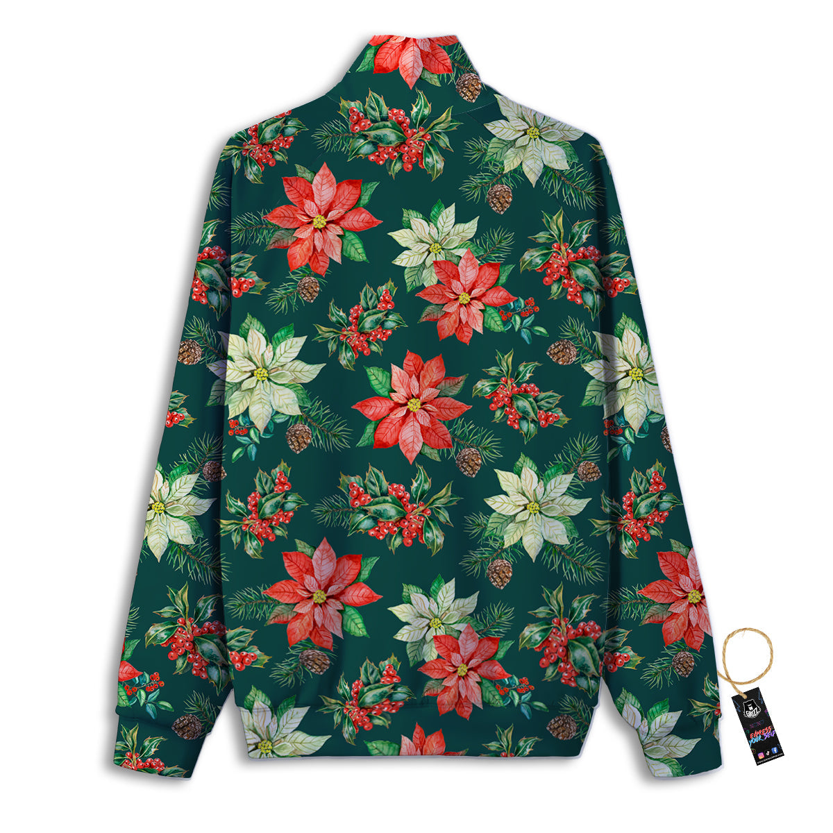 Poinsettia Watercolor Print Pattern Track Jacket-grizzshop