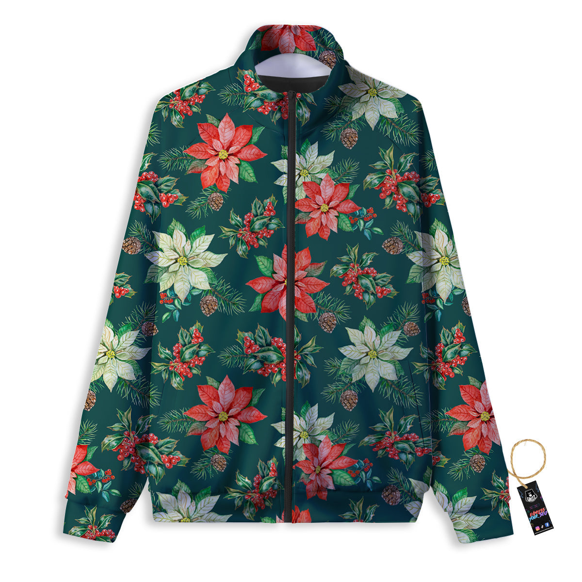 Poinsettia Watercolor Print Pattern Track Jacket-grizzshop