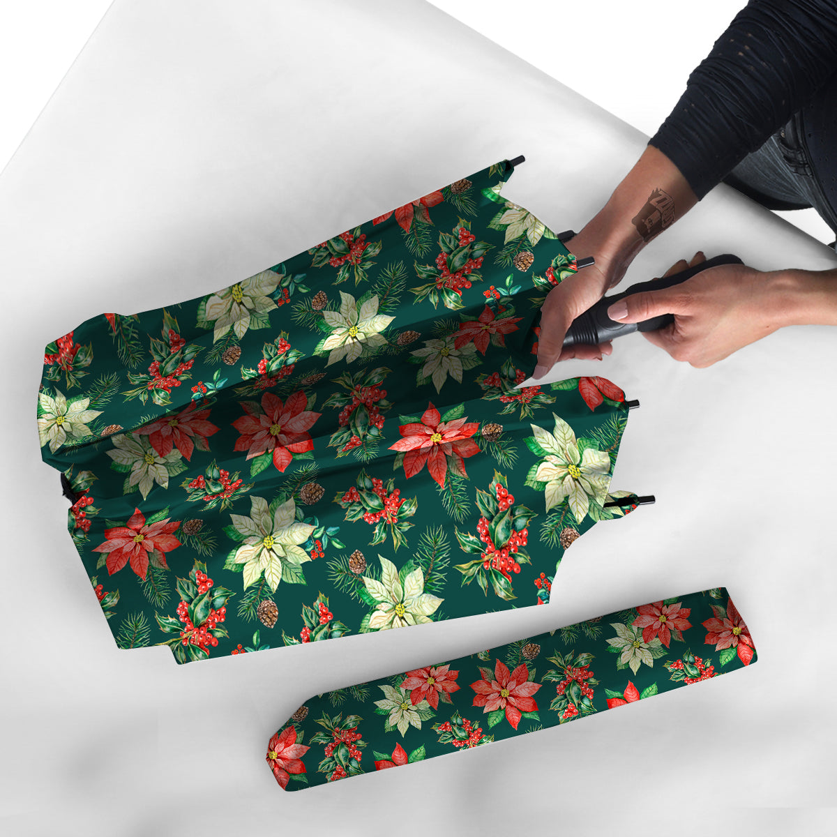 Poinsettia Watercolor Print Pattern Umbrella-grizzshop